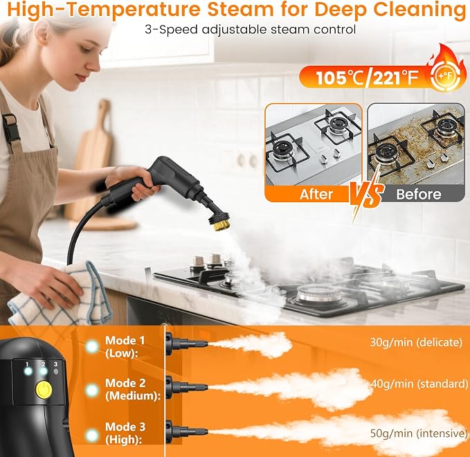 Pressurized Steam Cleaner, 3-Level Adjustable Handheld Steamer Cleaning - Image 4