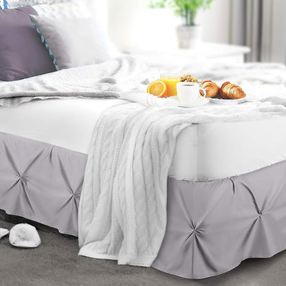 Nestl Grey Lavender Bed Skirt Full Size, Pinch Pleat Full Bed Skirt, 14" Inch Drop Full Bedskirt, Hotel Quality Grey Lavender Bed Skirts, Premium Microfiber Grey Lavender Full Bed Skirt