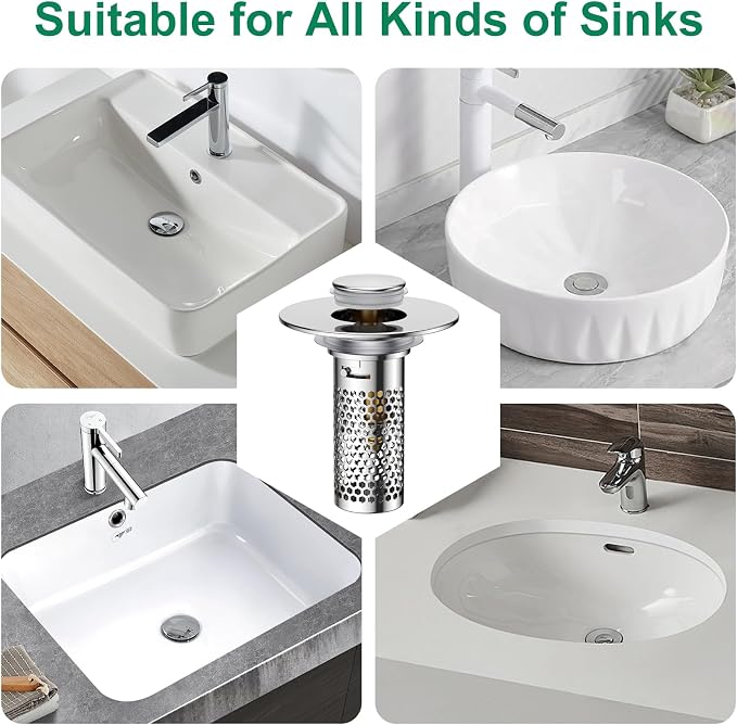 ​Bathroom Sink Drain Strainer, Universal Pop-Up Sink Stopper Hair Catcher - Image 8