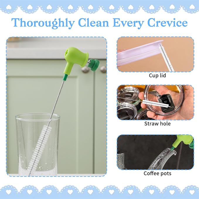 Straw Cleaner Brush Set: 3 Pcs Reusable Pea Long Straw Pipe Cleaner Brushes and - Image 5