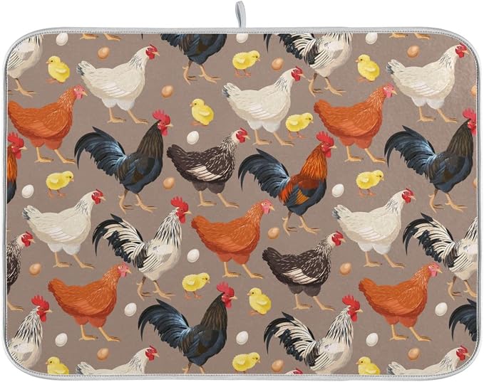 Hens Roosters Chicken Dish Drying Mat by BOENLE-WELCOMEYOURCOMING