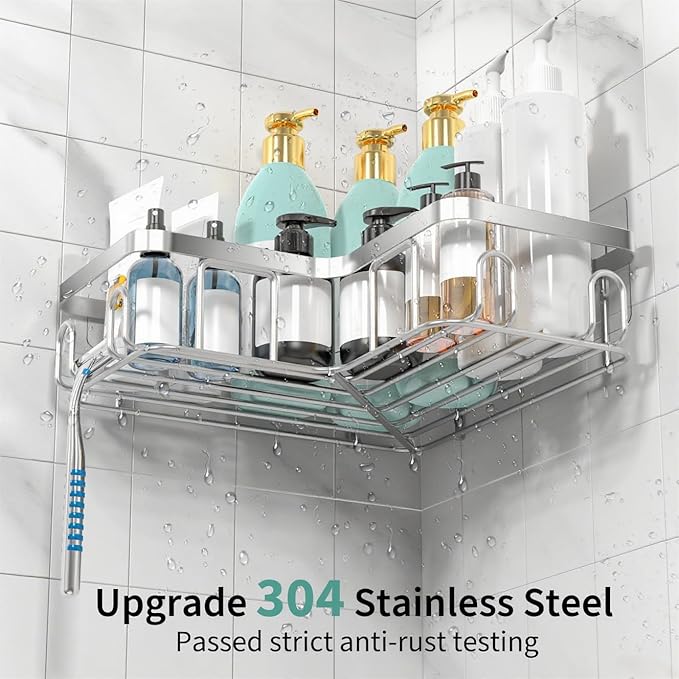 Moforoco Corner Shower Caddy Shelf Organizer Rack, Self Adhesive Black Bathroom - Image 3