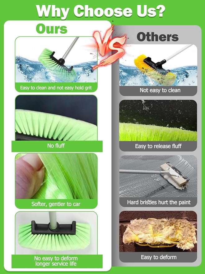 Five-Sided Car Wash Brush with Long Handle，Soft Bristle Scrub Cleaning Mop with - Image 4