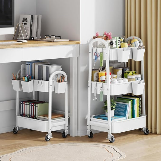 2 Tier Rolling Cart Metal with Wheels, Two Tiered Short Shelf Trolley, Small by Recximi