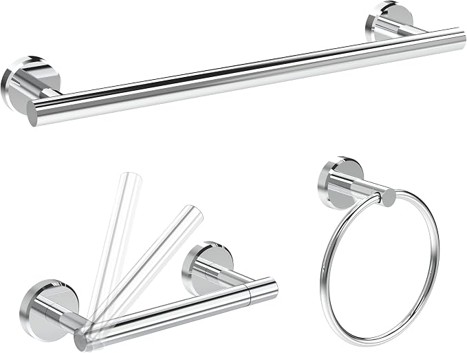 3pc Bathroom Hardware Set with Polished Toilet Paper Holder, Towel Ring by ElevateYourSpaceChooseRARXTR