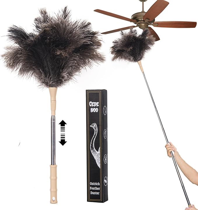 Extendable Ostrich Feather Duster, Natural Ostrich Feathers Long Handle Duster by Unknown