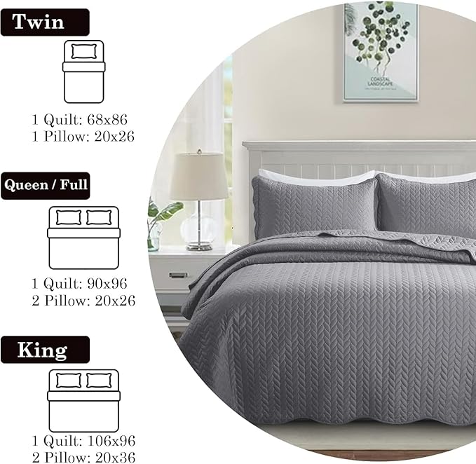 IR Imperial Rooms 8 Pack California King Quilt Bedding Set (118"x106") - Bulk Wholesale for Hotels, Guest Bedroom & Airbnbs - Lightweight Microfiber Reversible Embossed Quilts Bedspread (Grey)