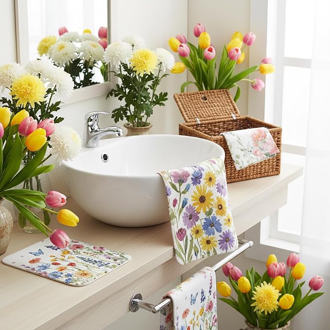 Tinlade 36 Pack Wildflower Reusable Cleaning Cloths Washable Kitchen Towels - Image 3