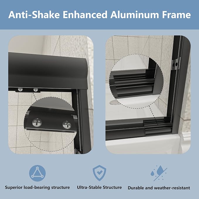 Double Sliding 56-60" W×72" H Shower Door, Semi-Frameless Sliding Glass Shower - Image 6