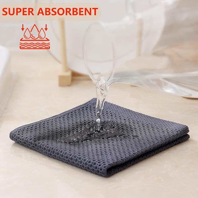 Kitinjoy 100% Cotton Kitchen Dish Cloths, 12 Pack Waffle Weave Ultra Soft - Image 3