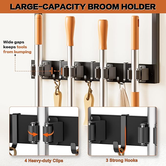 Broom Holder Wall Mount with Cleaning Supplies Organizer, Laundry Room - Image 3