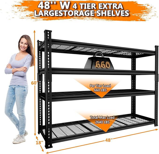 Storage Shelves Heavy Duty 3 PCS, 4-tier Adjustable Metal Industrial Utility - Image 3