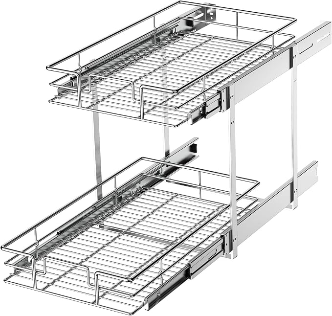 LOVMOR 2 Tier Individual Pull Out Cabinet Organizer 11"W x 21"D, Slide Out by LOVMOR