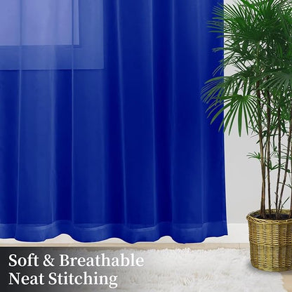 Sheer Curtains 63 Inches Long 2 Panels, Rod Pocket Short Curtain for Kitchen, Bedroom, Cafe Window(Blue Sapphire 38" W x 63" L)