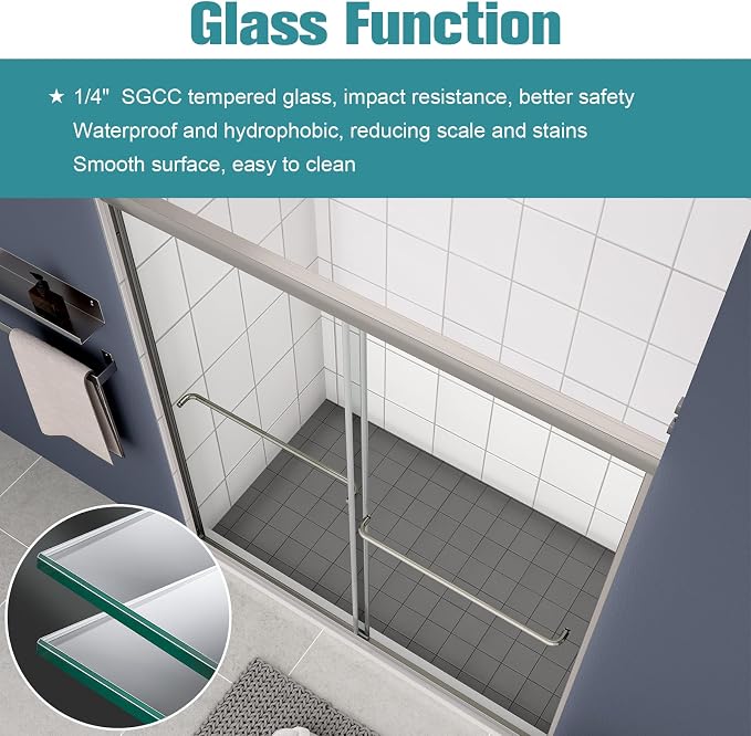 Bypass Glass Shower Door 44-48" W x 70" H - Image 4