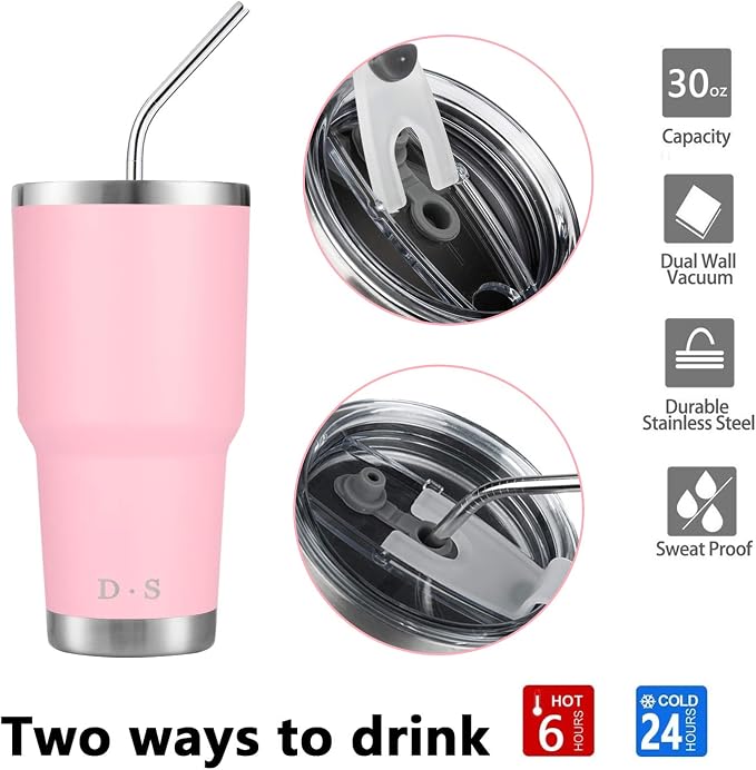 D·S 30 oz Pink Tumbler Stainless Steel Double Wall Vacuum Insulated Mug - Image 3