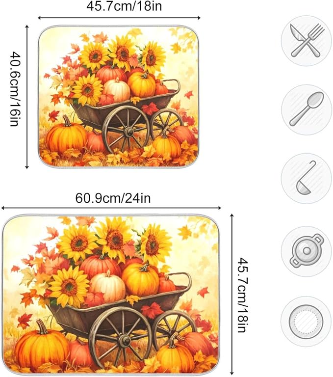 Pumpkin Sunflower Autumn Thanksgiving Dish Drying Mat - Image 5