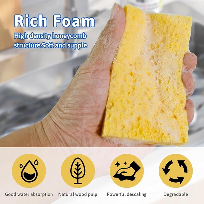 Multi-Use Cellulose Kitchen Sponges Compressed Cellulose Sponges, Non-Scratch - Image 5