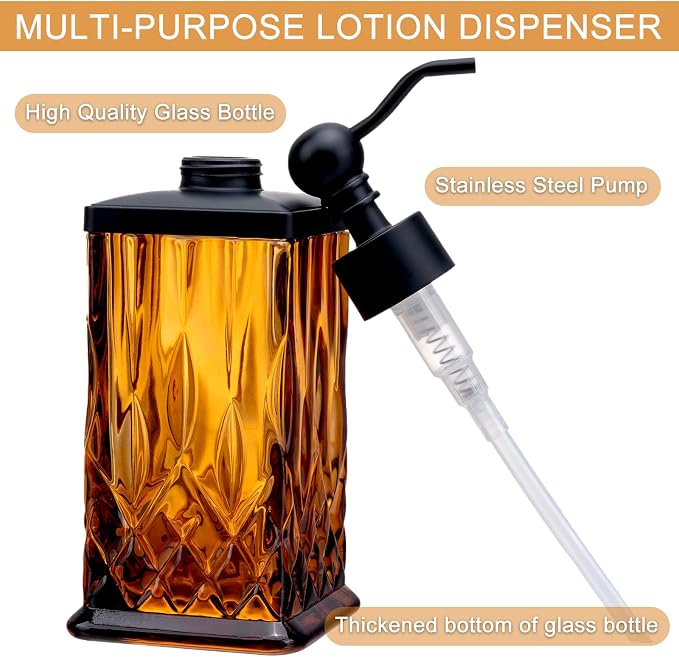 10Oz Amber Glass Soap Dispenser, Heavy Glass & Leak-Proof Rust-Resistant Pump - Image 3