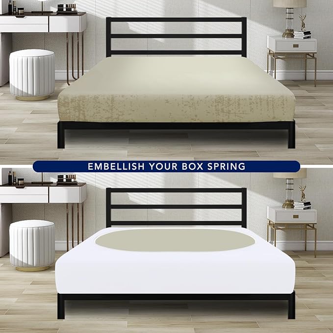 PureFit Stretchy Box Spring Cover Queen - Elastic Fitted Box Spring Wrap Around 4 Sides, Wrinkle & Fading Resistant Fits Queen Size Beds, White