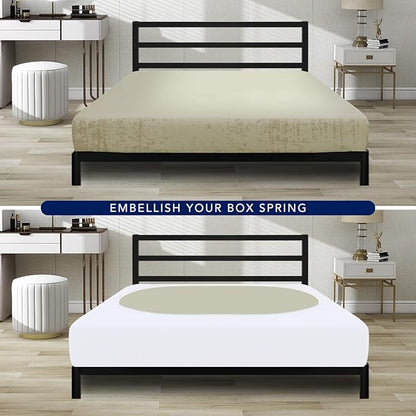 PureFit Stretchy Box Spring Cover Queen - Elastic Fitted Box Spring Wrap Around 4 Sides, Wrinkle & Fading Resistant Fits Queen Size Beds, White