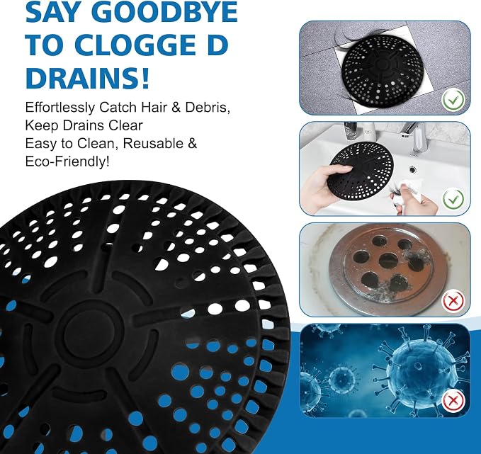 ZOOY Shower Drain Hair Catcher, 2 Pack 5.5 Inch Silicone Large Drain Cover - Image 4