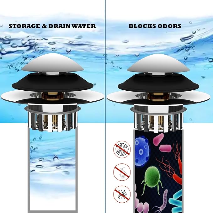 Kitchen Sink Drain Strainer 3 in 1, 304 Stainless Steel Pop Up Sink Stopper - Image 9