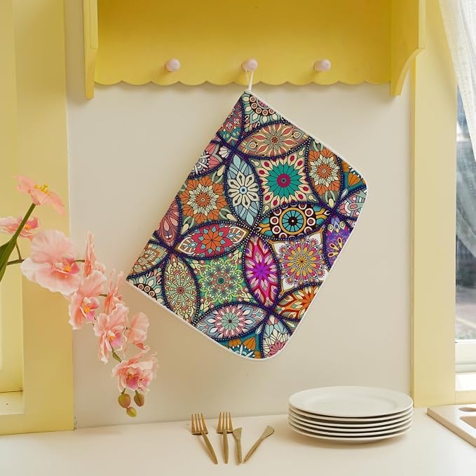 Boho Dish Drying Mat 18 x 24 Inch Vintage Bohemian Drying Mat - Image 3