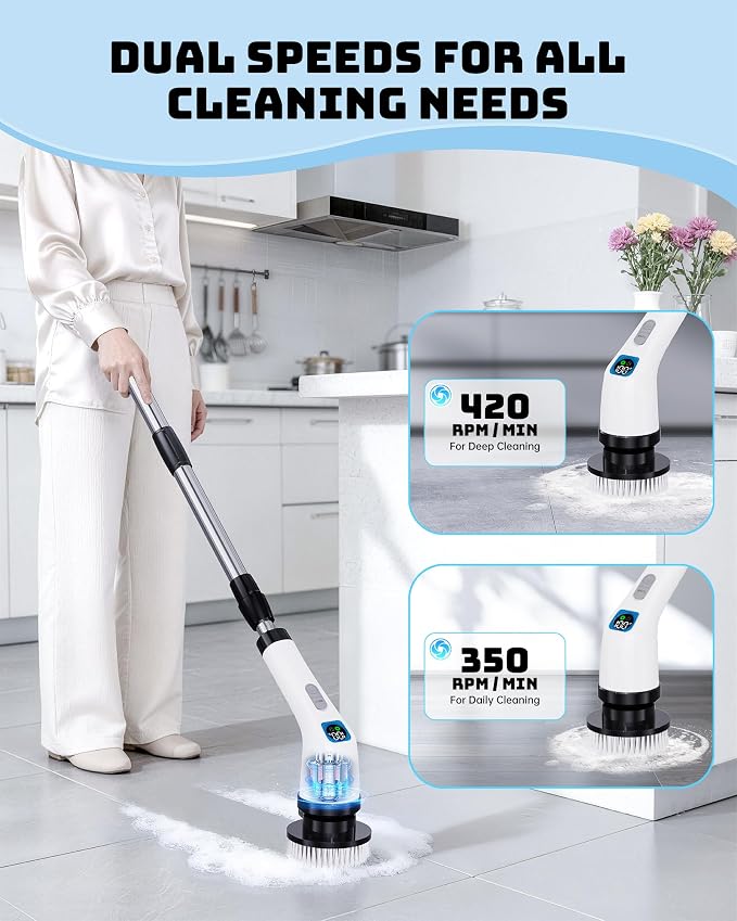 Electric Spin Scrubber, IPX7 Shower Scrubber 7 Replaceable Brush Heads-90Mins - Image 3