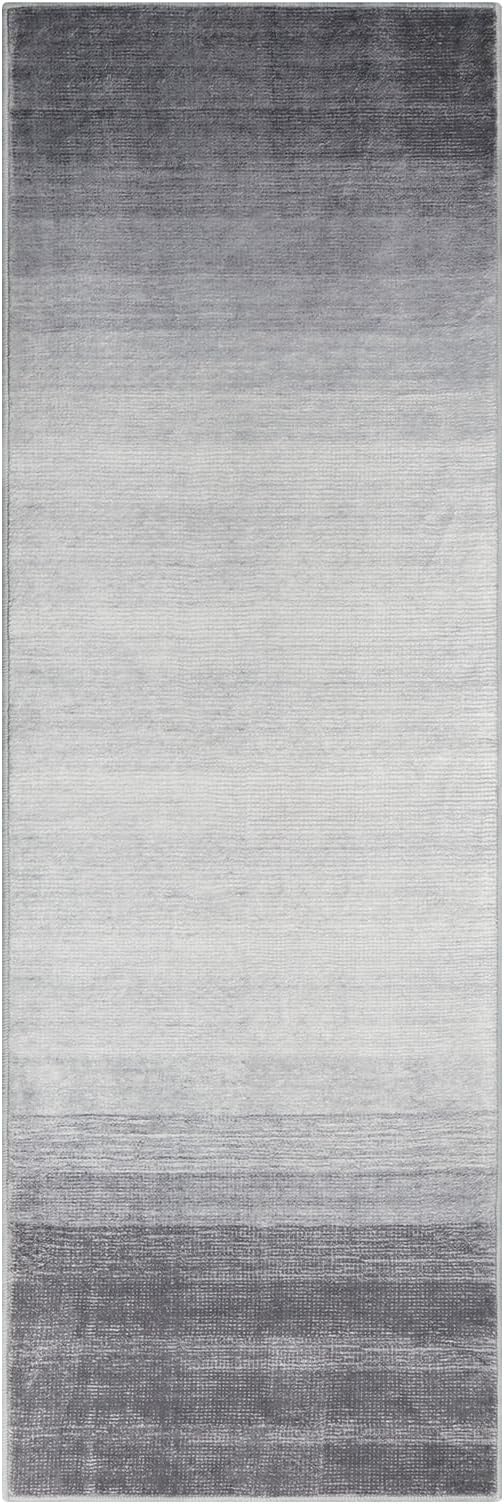 Wonnitar Modern Ombre 2x6 Hallway Runner Rug, Washable Grey Kitchen Rug Runner, Non-Slip Abstract Contemporary Laundry Room Carpet Runner Soft Low Pile Mat for Entryway Bathroom (Grey, 2'x6')