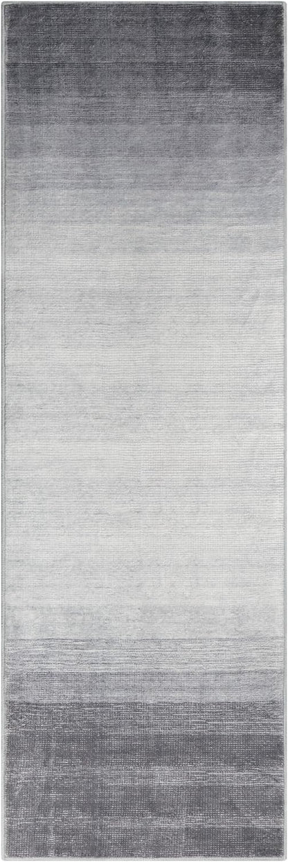 Wonnitar Modern Ombre 2x6 Hallway Runner Rug, Washable Grey Kitchen Rug Runner, Non-Slip Abstract Contemporary Laundry Room Carpet Runner Soft Low Pile Mat for Entryway Bathroom (Grey, 2'x6')