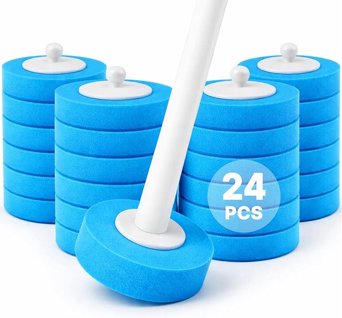 CiLoN 24pcs Disposable Toilet Brush Sponge Head Refills, 5-Layer Pre-Loaded by WorkplaceEssentials