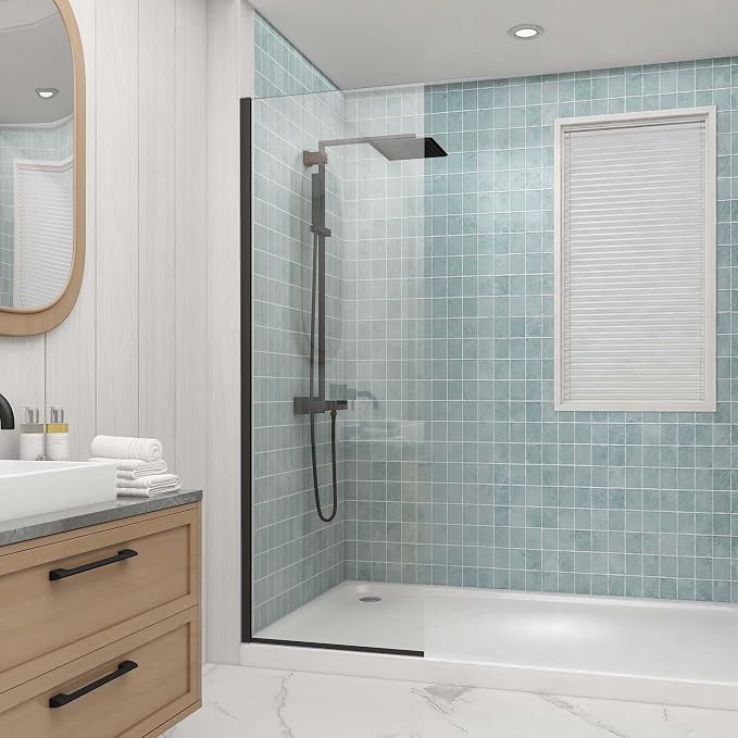 Sunrosa 24"×76" Bathtub Glass Panel, 8mm Thick Shower Screen, Matte Black by ElevateYourEverydayShower