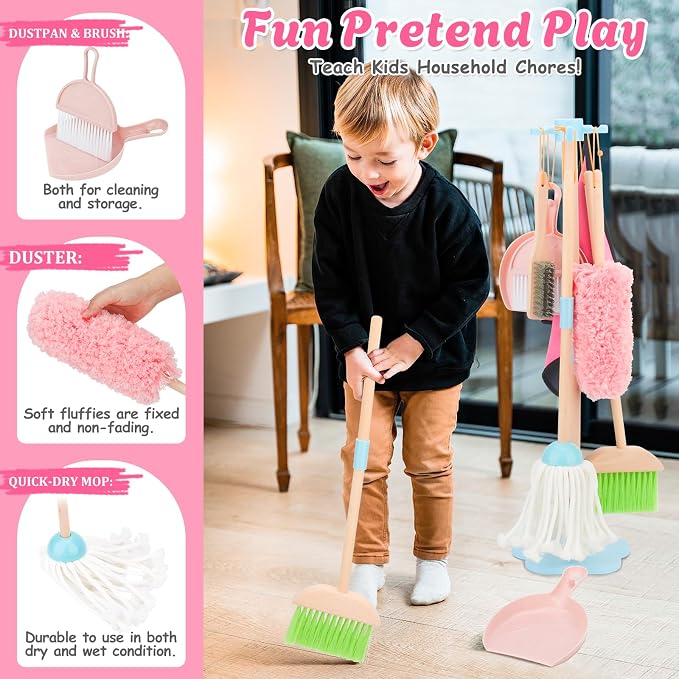Kids Cleaning Set, Wooden Toddler Broom Set - Image 4