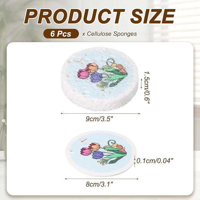uxcell 6Pcs Cellulose Sponges, Round Kitchen Clean Sponges Non-Scratch - Image 2