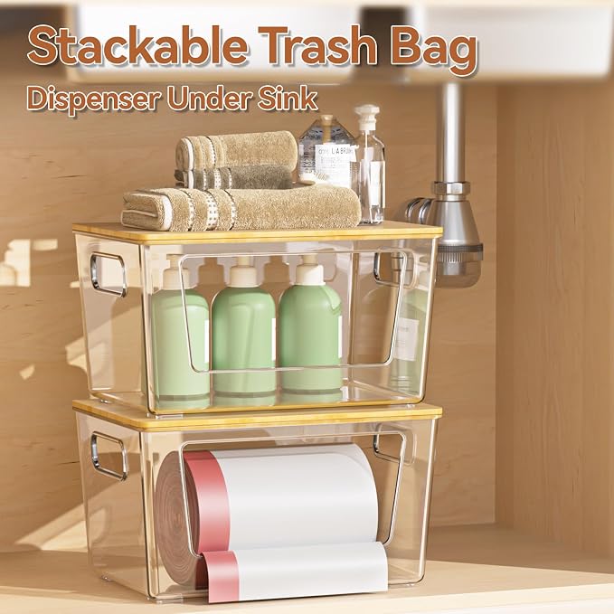 Trash Bag Holder with Bamboo Lid, Stackable Trash Bag Dispenser, Extra Large - Image 2
