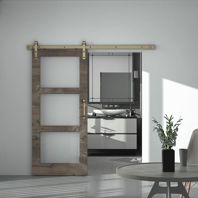6.6FT Classic Brass Sliding Barn Door Hardware Kit - Image 2