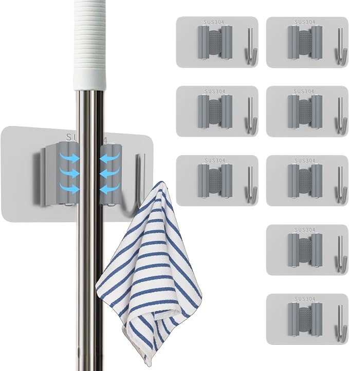 8 Pack Stainless Steel Mop Clips – Heavy Duty Wall Mounted Broom Holders by Unknown