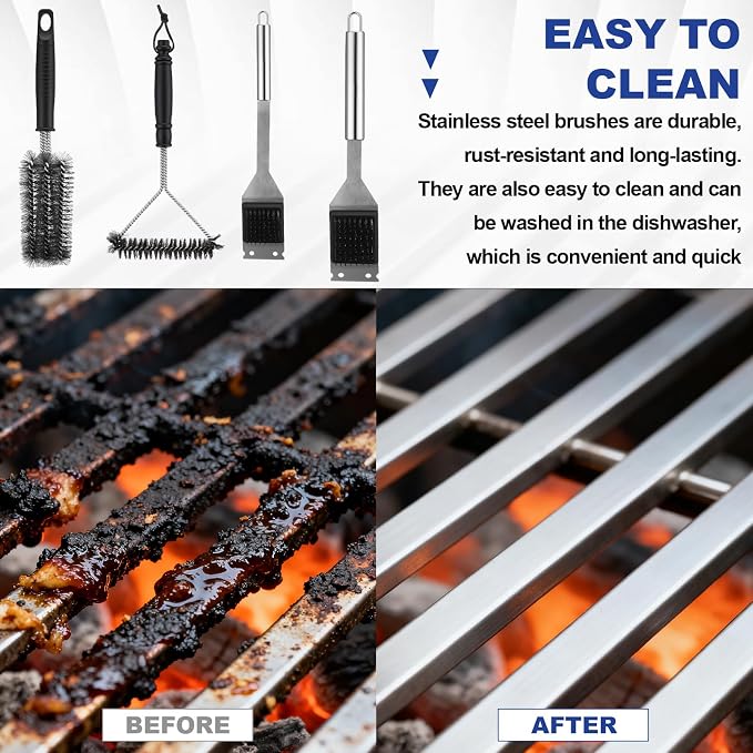 4 Pcs 304 Stainless Steel BBQ Grill Brush, 16.5” & 14” Wire BBQ Brush & Scraper - Image 4