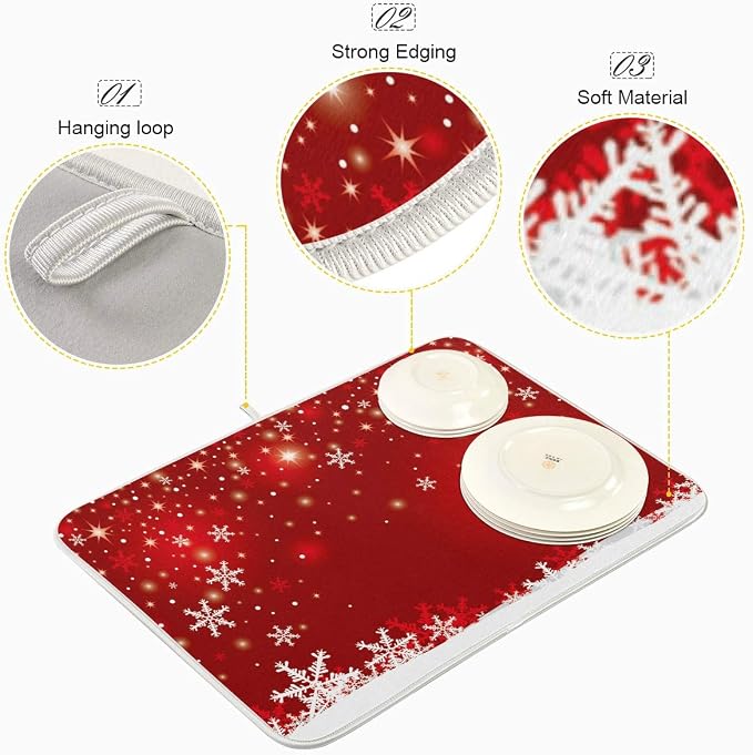 Christmas White Snowflake On Red Background Dish Drying Mat 16x18 inch Dish - Image 4