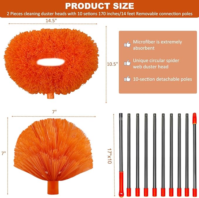20+ Feet High Reach Dusting Kit, Cobweb Duster & Ceiling Fan Duster - Image 2
