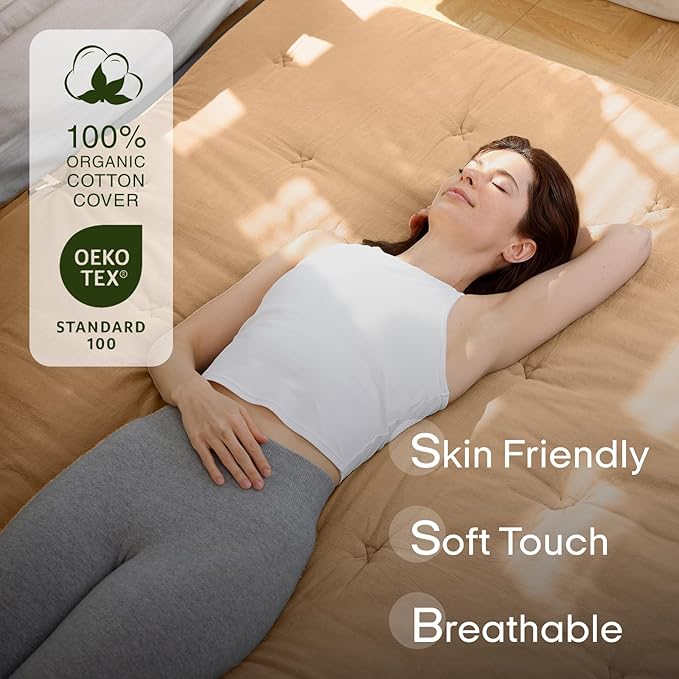 ZonLi Japanese Floor Futon Mattress Full Size 75"x 54", 100% Cotton Cover 2.5'' Thicken Tatami Mattress, Foldable Sleeping Pad, Portable Dormitory Tatami Mat, Roll Up Floor Lounger Bed for Adult
