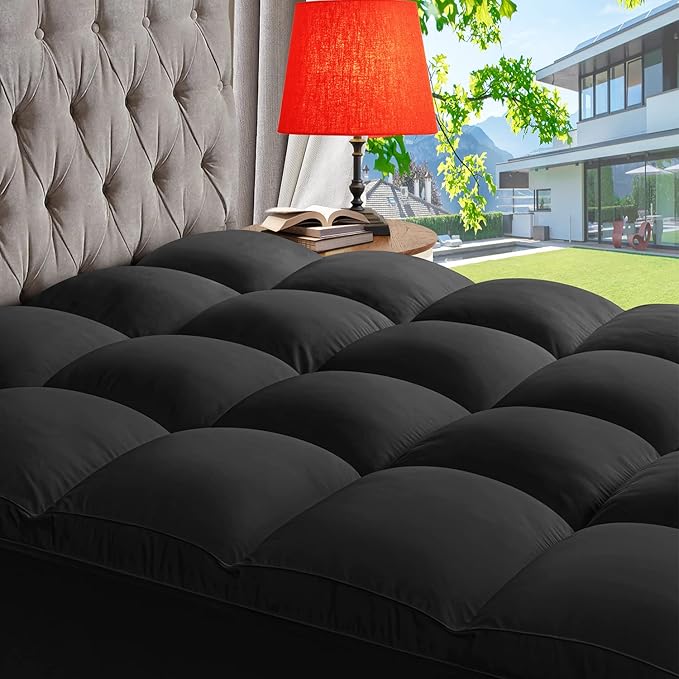 ABENE Mattress Topper Twin for Back Pain Relief, Extra Thick Mattress Pad Pillowtop, Soft Mattress Protector Cover with 8"-21" Deep Pocket, Overfilled Down Alternative Filling (Black, Twin)