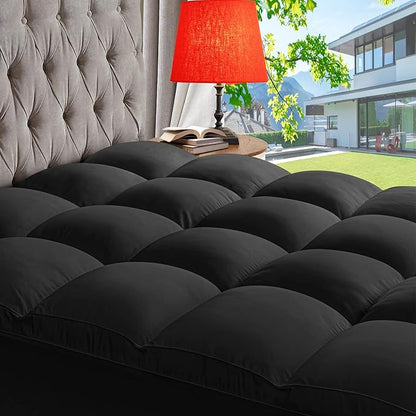 ABENE Mattress Topper Twin for Back Pain Relief, Extra Thick Mattress Pad Pillowtop, Soft Mattress Protector Cover with 8"-21" Deep Pocket, Overfilled Down Alternative Filling (Black, Twin)
