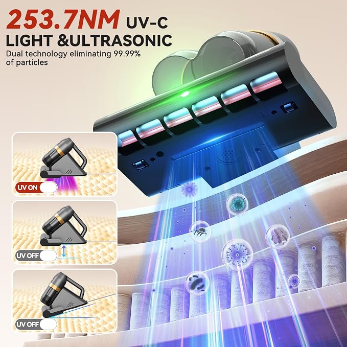 Mattress Vacuum Cleaner with 149°F Heat, 16KPa Powerful Suction, 253.7nm U V-C - Image 5