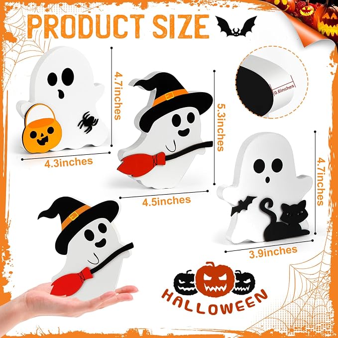 COCHIE Cute Ghost Halloween Decorations Indoor, Wooden Tiered Tray Decor Table - Image 2