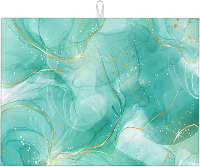 Teal Gold Marble Dish Drying Mat by Unknown