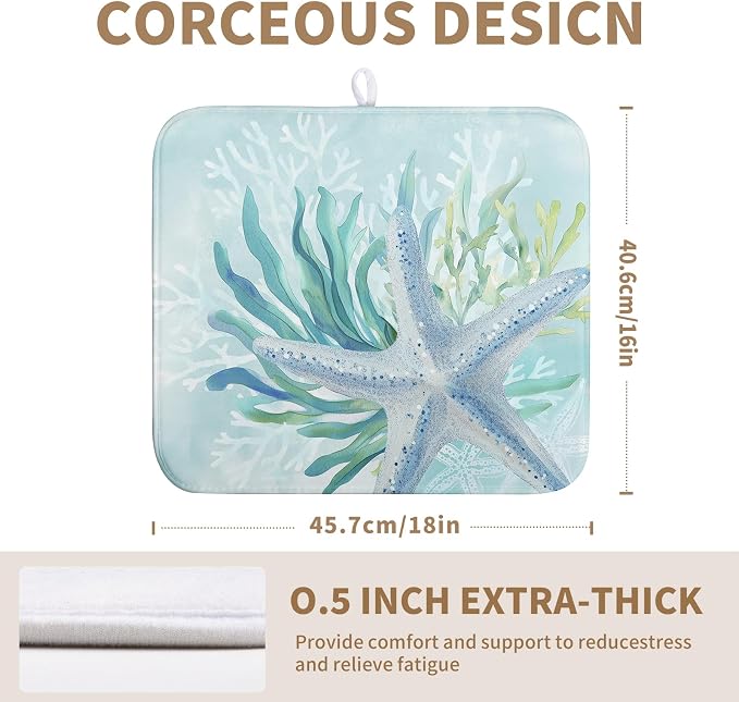 Summer Coastal Dish Drying Mat for Kitchen Counter Nautical Beach Starfish - Image 2