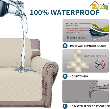 Easy-Going Sofa Slipcover Waterproof Couch Cover for 3 Cushion Couch Sofa Cover Furniture Protector Cover Pets Covers Washable Non-Slip Fabric Pets Kids Children Dog Cat (Sofa, Ivory)