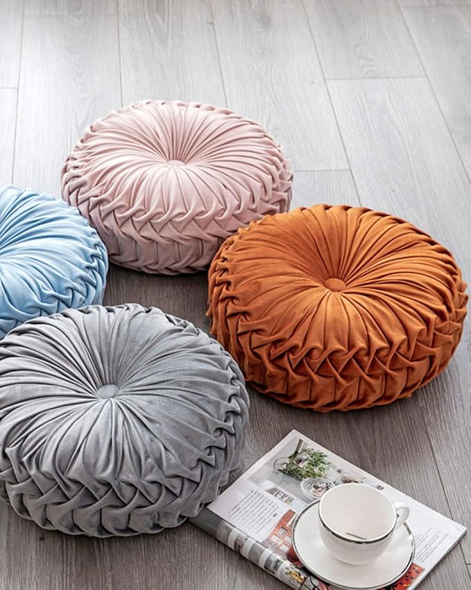 HLOVME Throw Pillow for Couch Decorative 3D Pumpkin Round Velvet Cushion for Sofa Bed Chair Floor 15"X15", Dark Green
